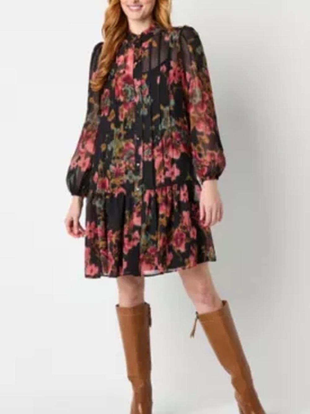 Maia Black Floral Long Sleeve Dress Size 16